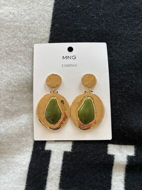 Mango Gold Drop Earrings with Olive Green Stones